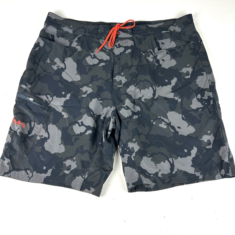 Simms Board Shorts Mens 40 Black Camo Drawstring Fishing Swim Trunks Quick Dry